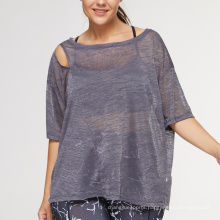 New Breathable Women T-Shirt Loose Fit Cut Out Shoulder Custom Womens Yoga Shirts See Through Plus Size Activewear Tops